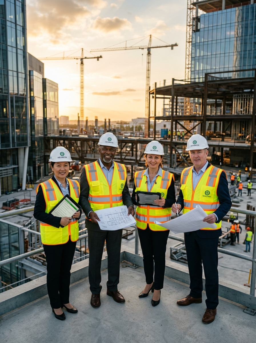 Senior OSH leadership team and safety directors on an infrastructure project site