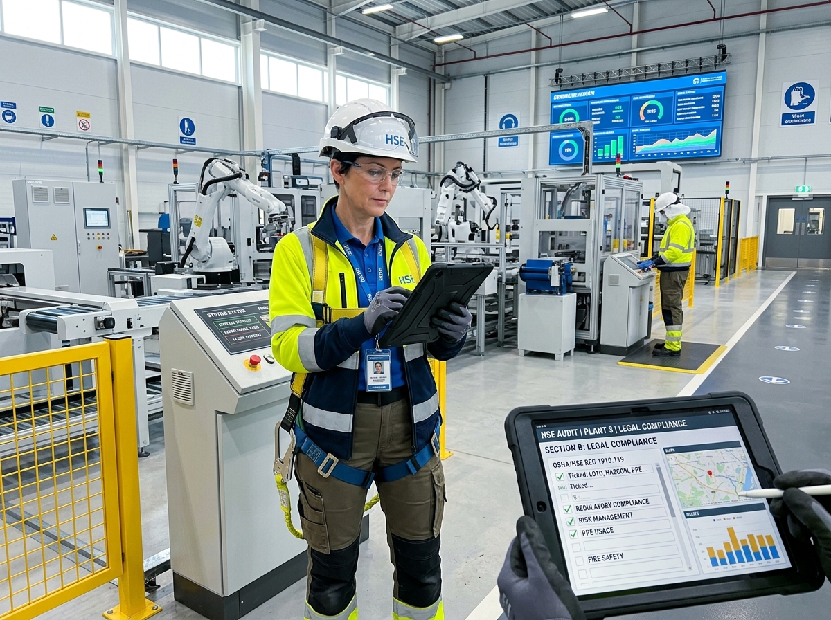 HSE risk assessment manager auditing safety protocols and legal compliance
